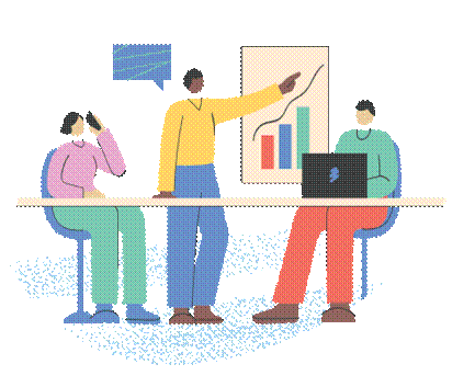 Graphic illustration of team in a meeting