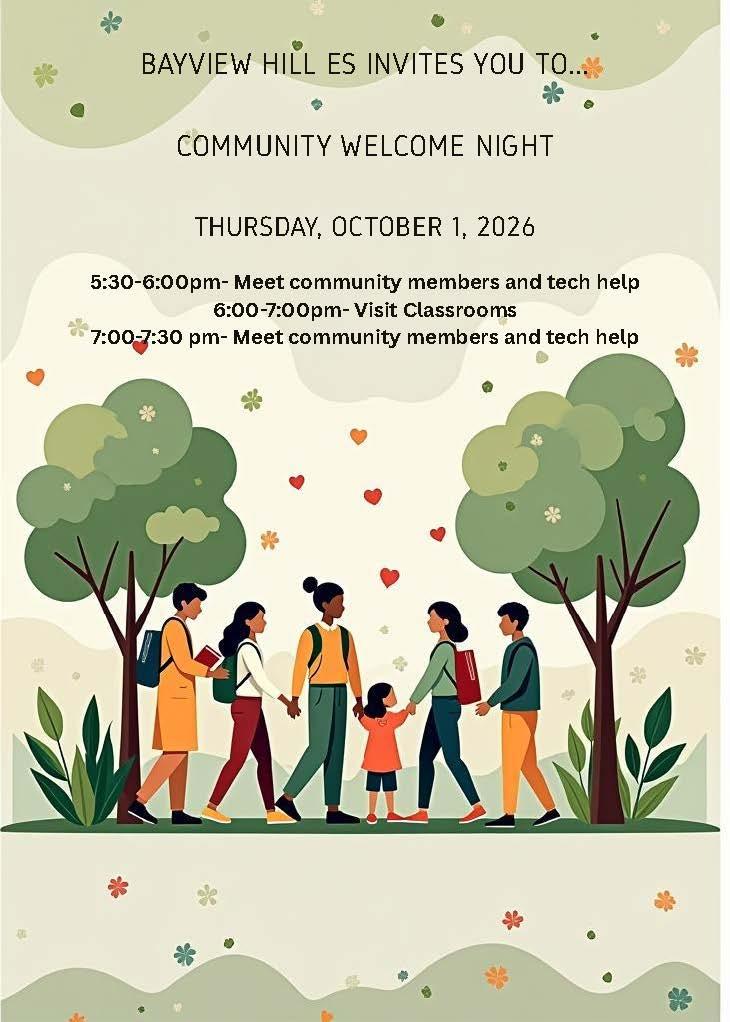 BHES Community Welcome Night- Oct. 1- 6:00-7:00 pm